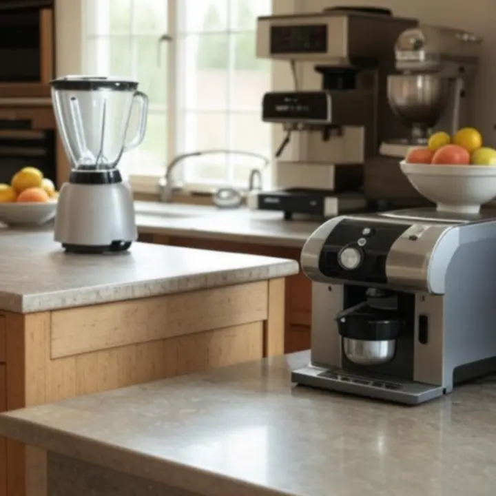 Lifestylefoto van bestverkopende keukenapparaten in een stijlvolle woonkeuken